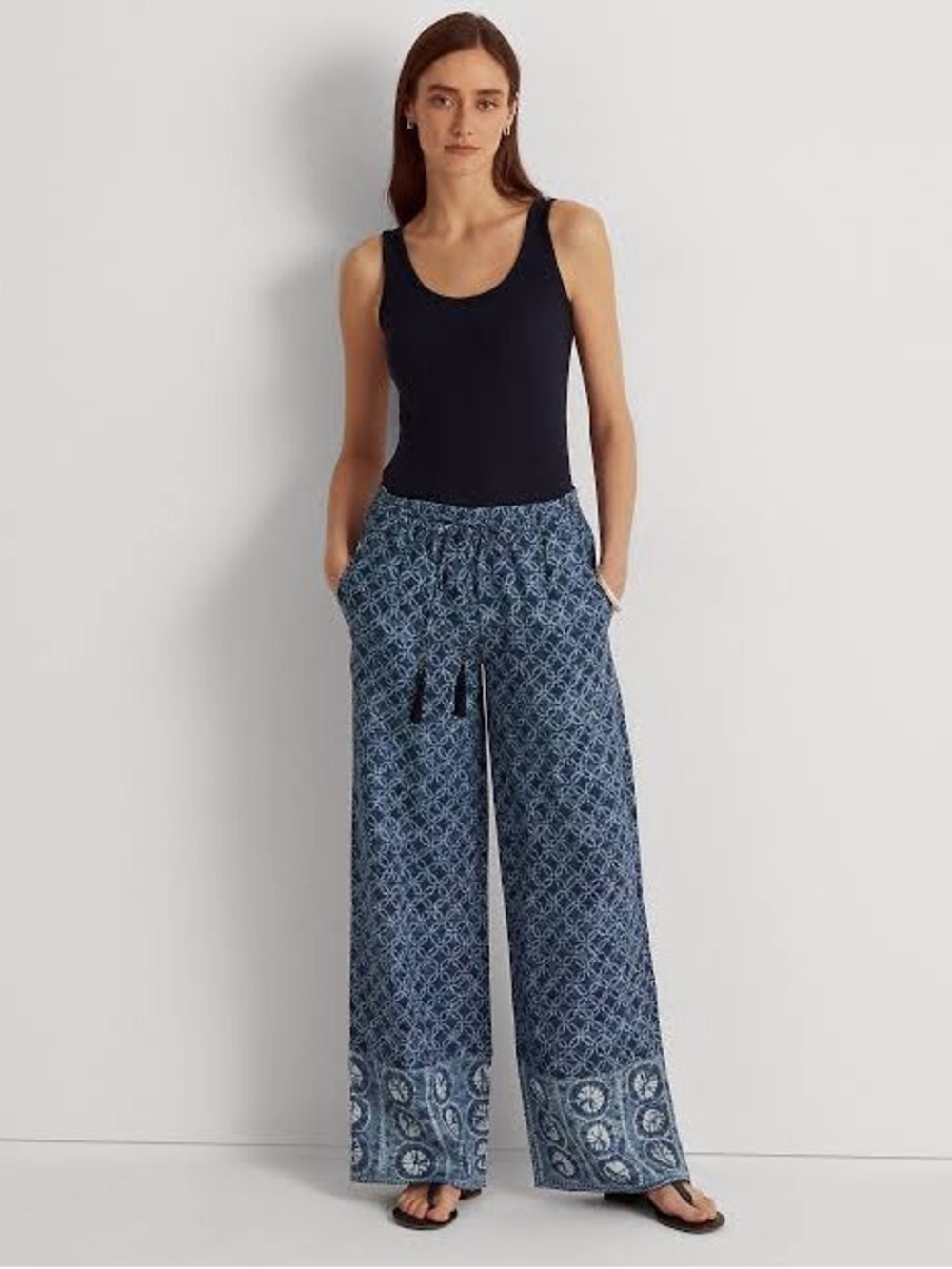 Lauren Ralph Lauren Geo Print Linen Wide Leg Pants size SP